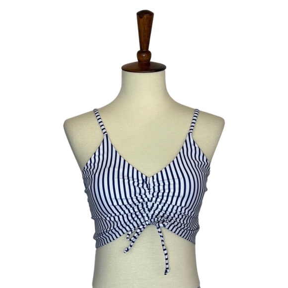 Sporty Blue and White Striped Drawstring Bikini with Boy Shorts - Picture 7 of 14